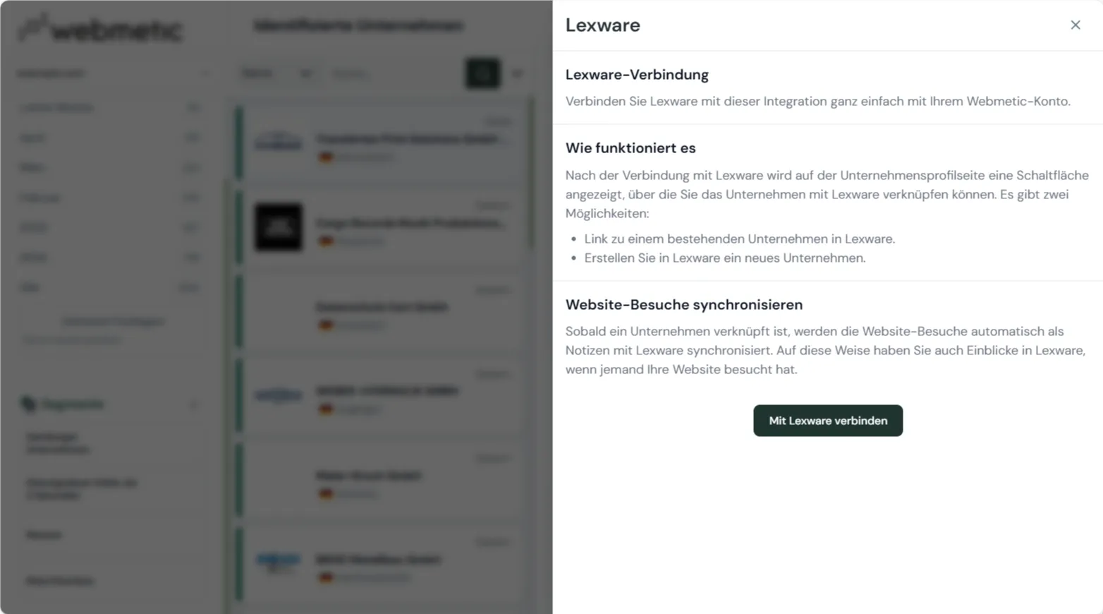 Webmetic nahtlose Integration mit Lexoffice und anderen Marketing-Tools